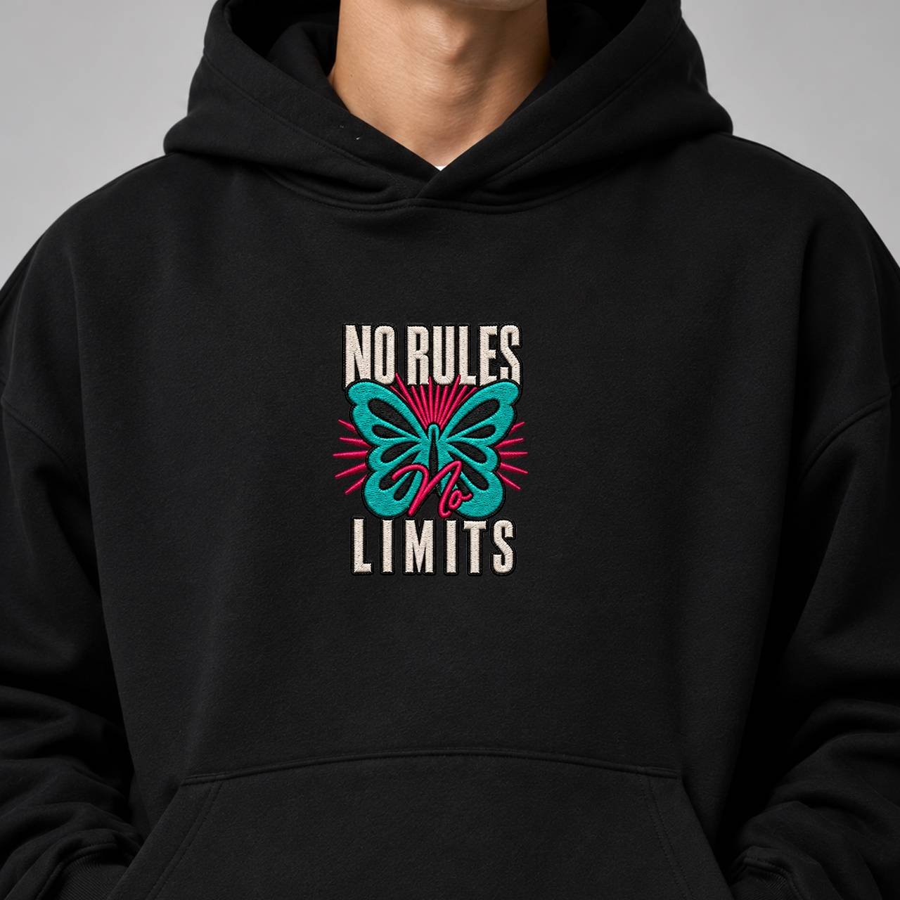 Printsflix No Rules Limits Premium Oversized Hoodie Black - Image 2