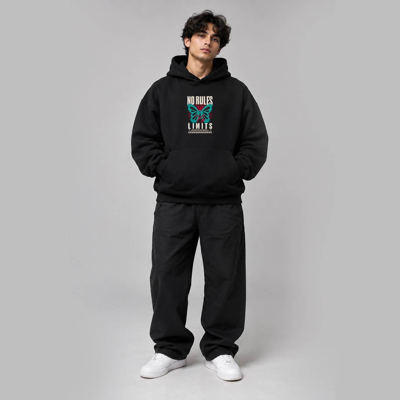 Printsflix No Rules Limits Premium Oversized Hoodie Black - Image 3