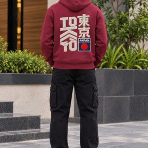 Printsflix Tokyo Typography Printed Oversized Hoodie Maroon