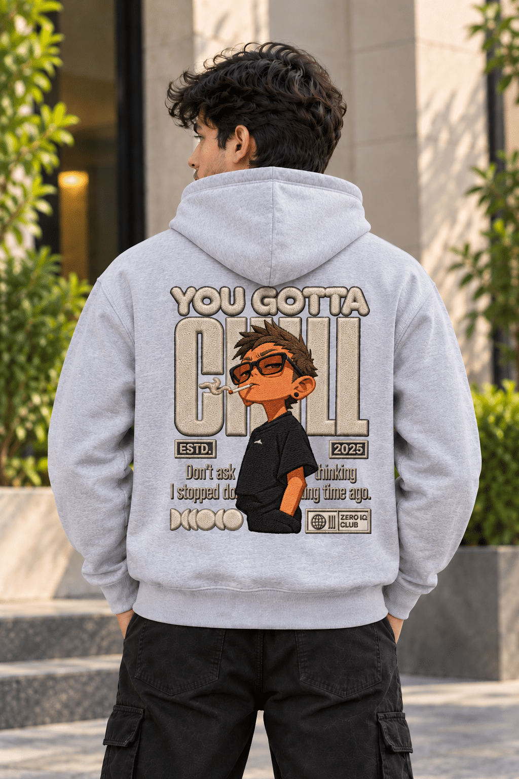 Printsflix You Gotta Chill Printed Premium Oversized Hoodie Grey