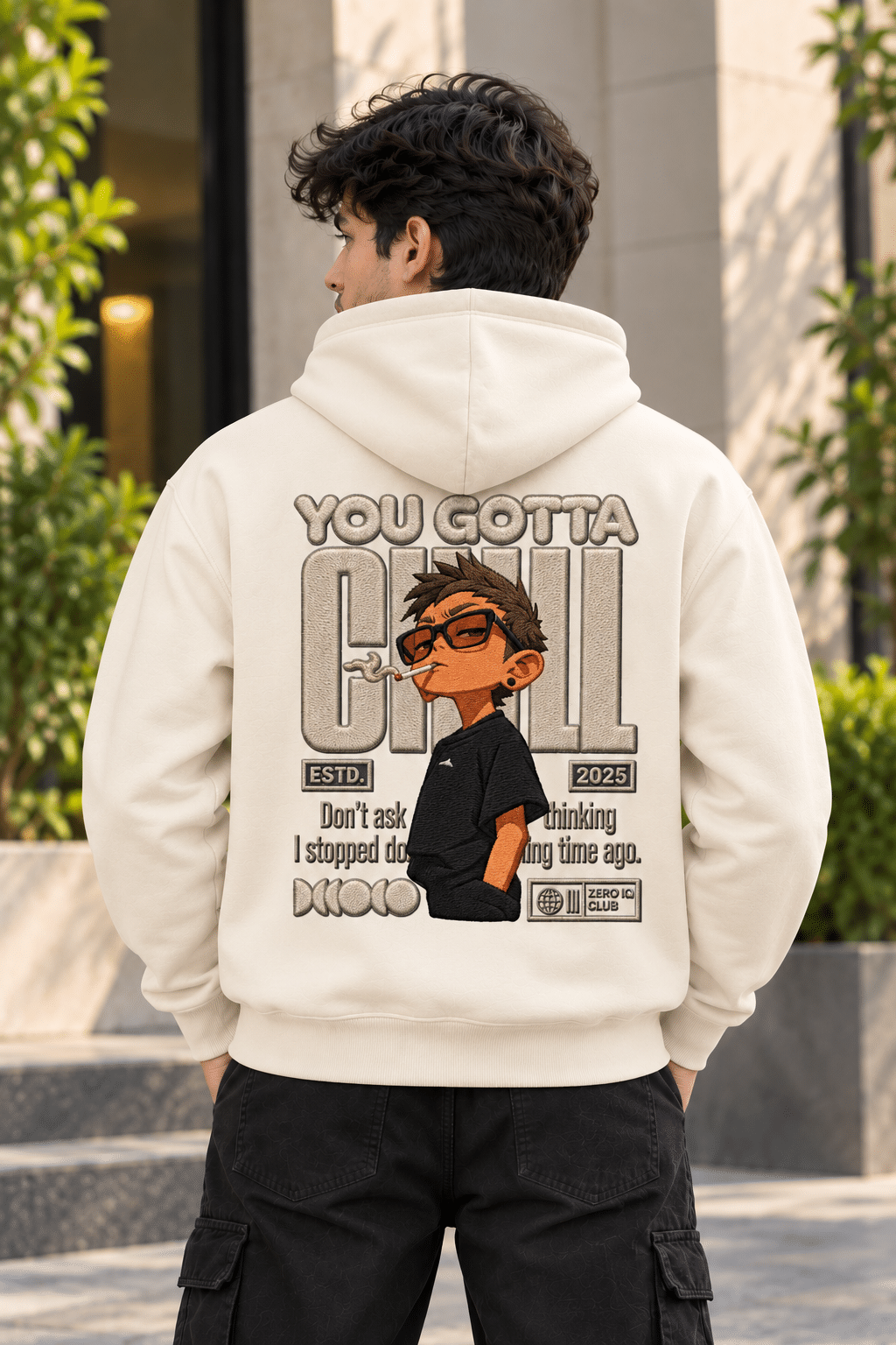 Printsflix You Gotta Chill Printed Premium Oversized Hoodie Off-White