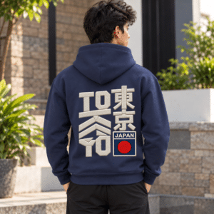 Printsflix Tokyo Japan Typography Printed Oversized Hoodie Navy Blue